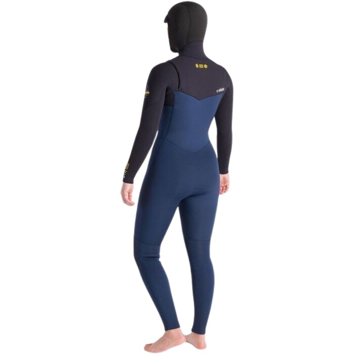 2024 C-Skins Womens NuWave Solace 5/4/3mm Chest Zip Hooded Wetsuit C-NSO54WH - Bluestone / Black x / Saffron